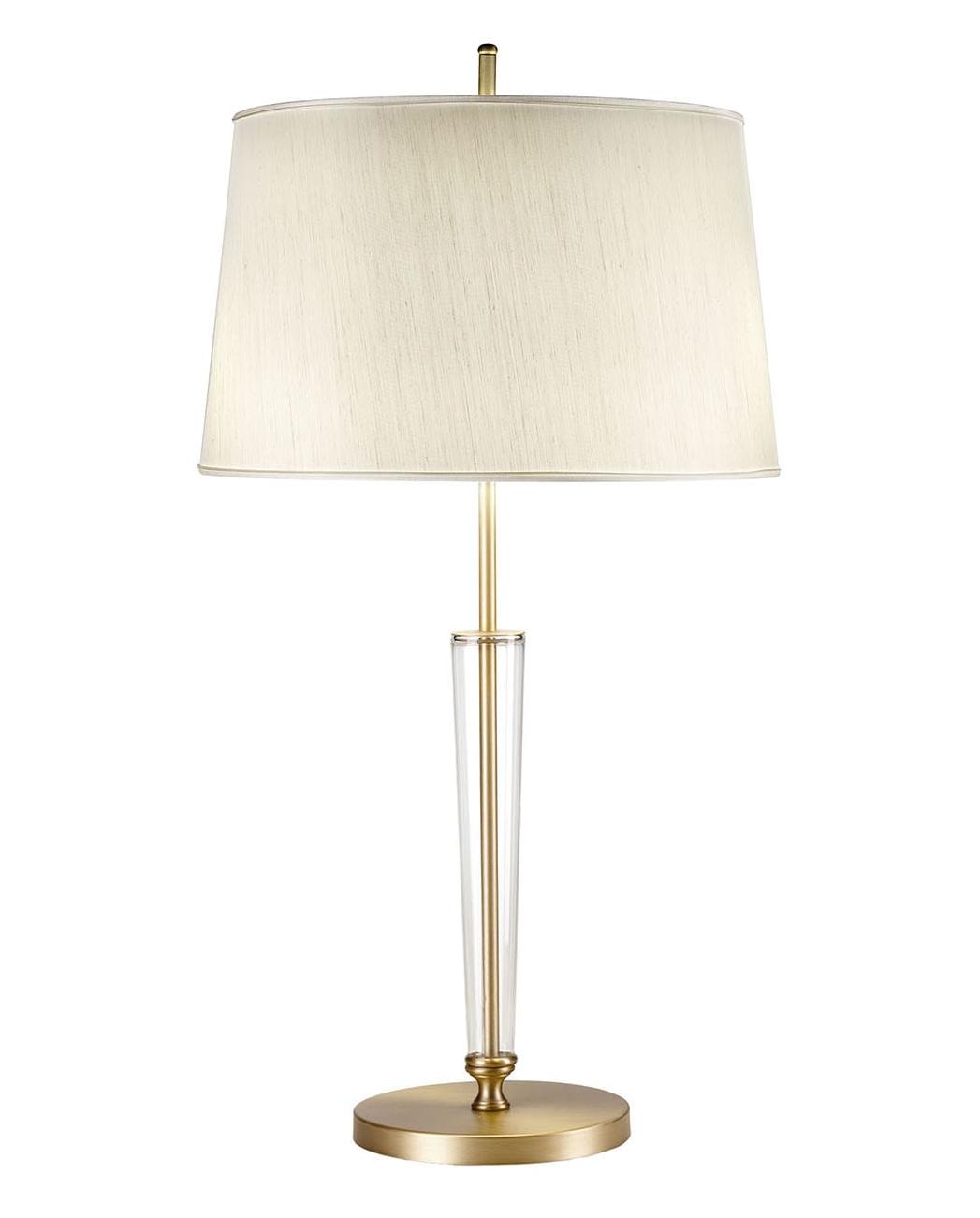 Antiek Gouden Tafellamp met Conisch Glas en Stoffen Kap