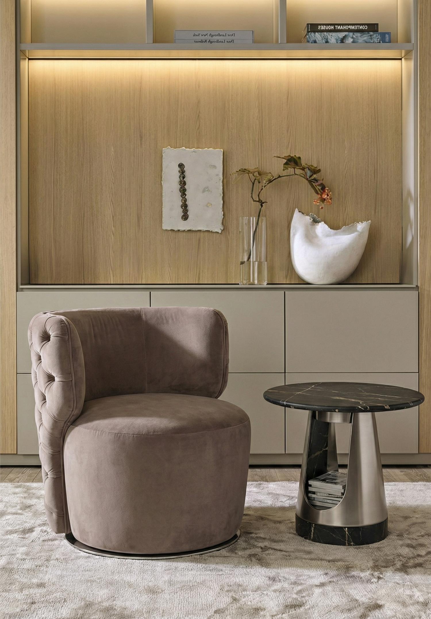 Aura rond salontafel met donker stenen blad
