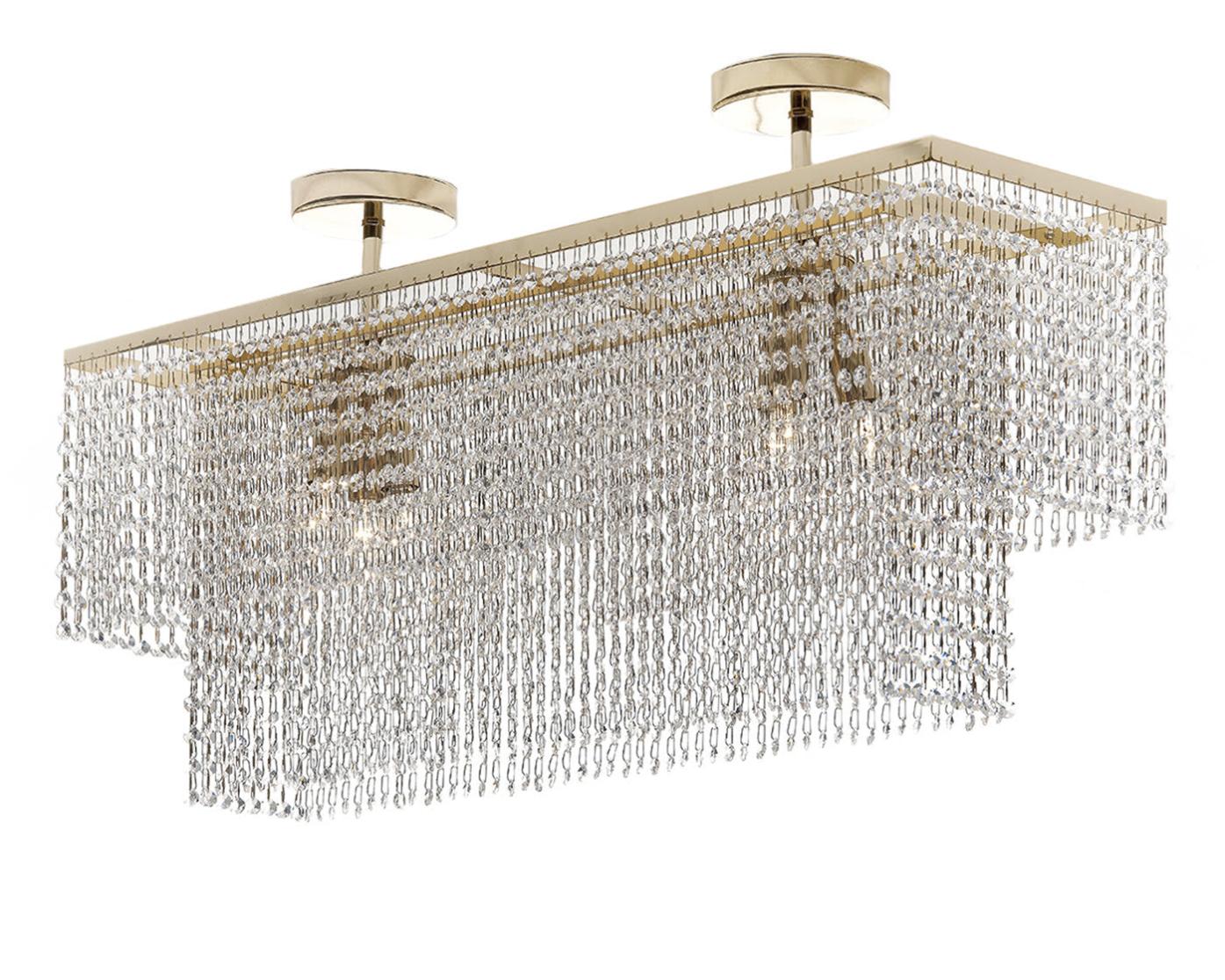 Rechthoekige Gouden Plafondlamp met Asfour Kristal