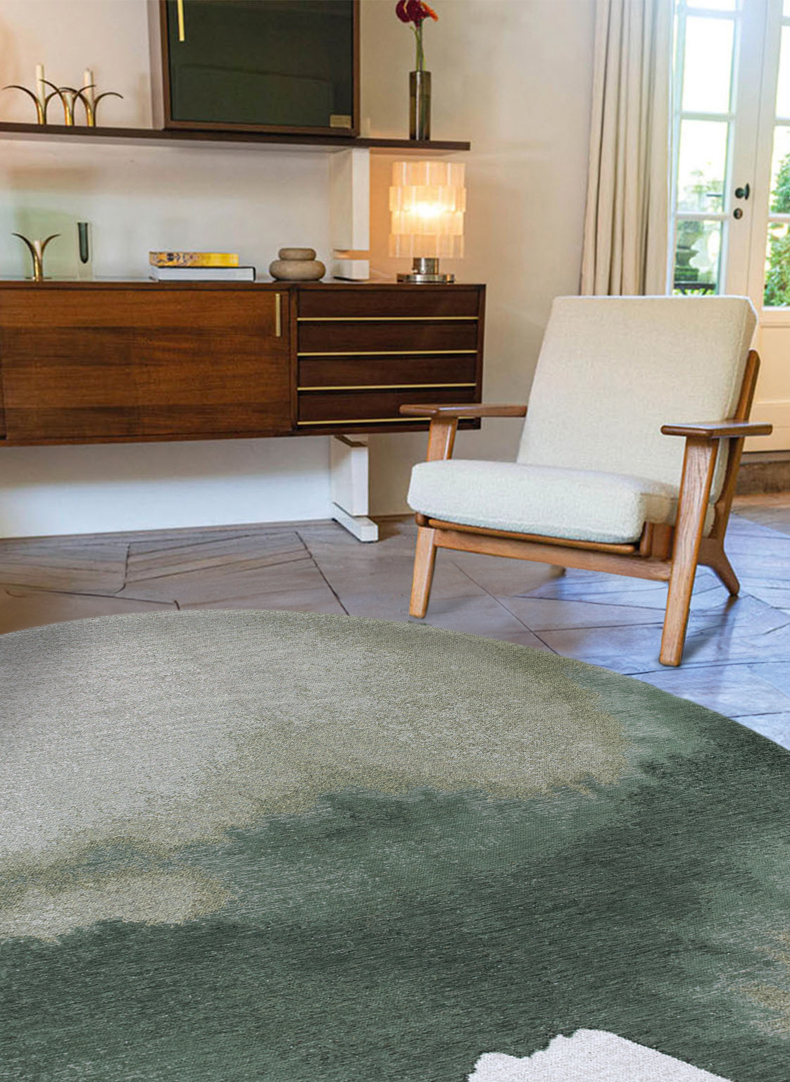 Palm Green rond tapijt