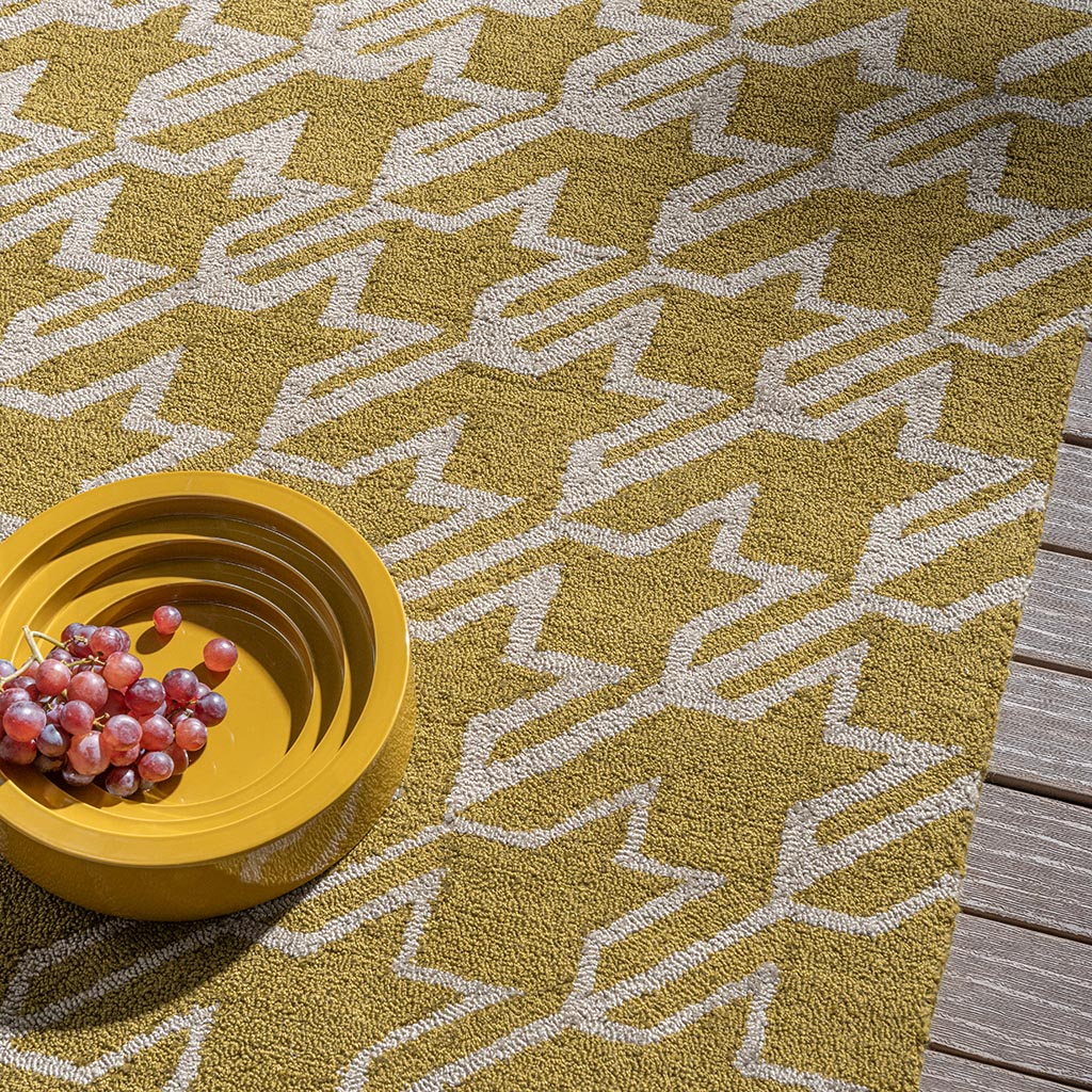 Houndstooth mosterd outdoor vloerkleed