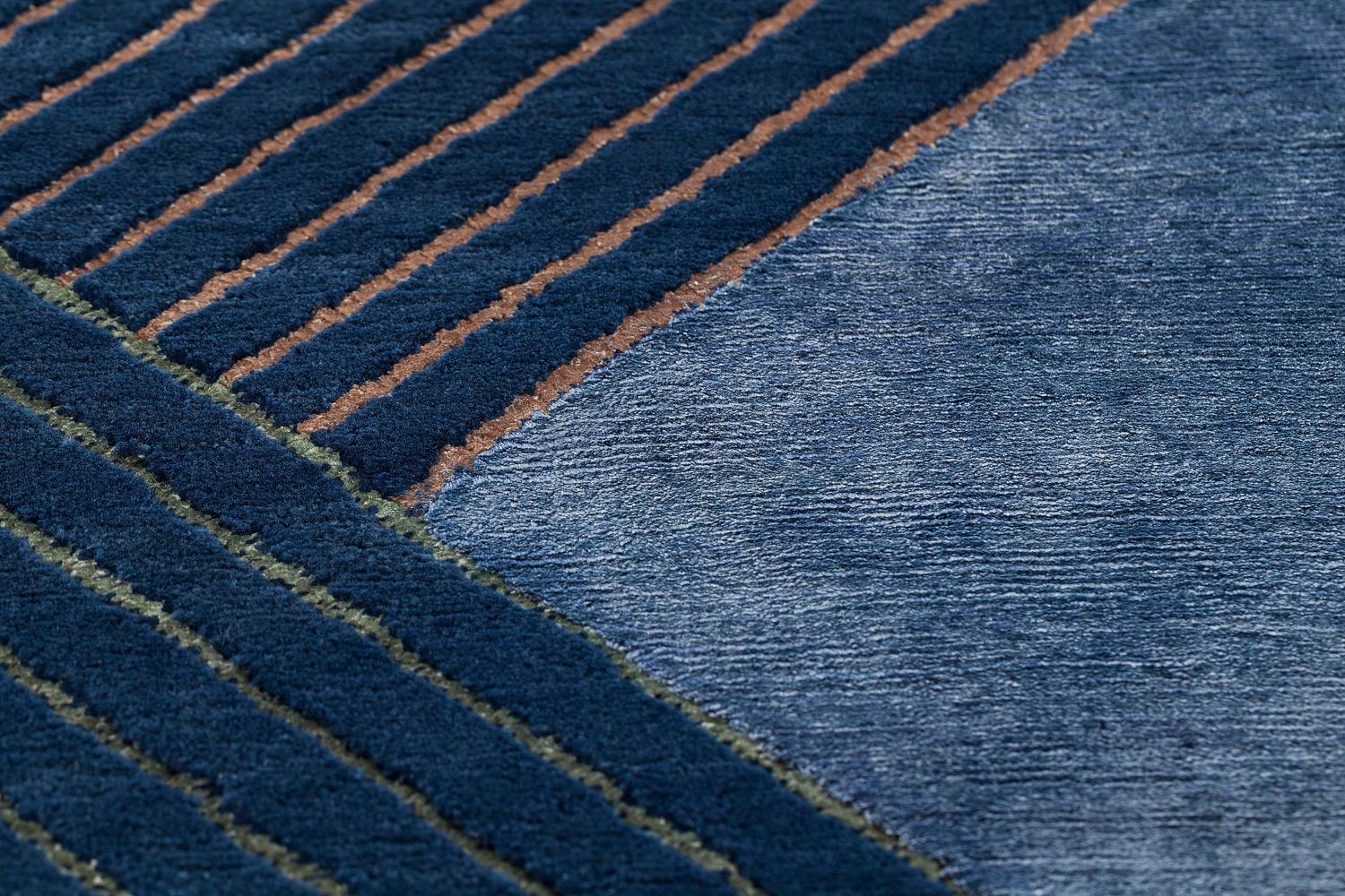 Handgeknoopt blauw geometrisch wol & viscose vloerkleed