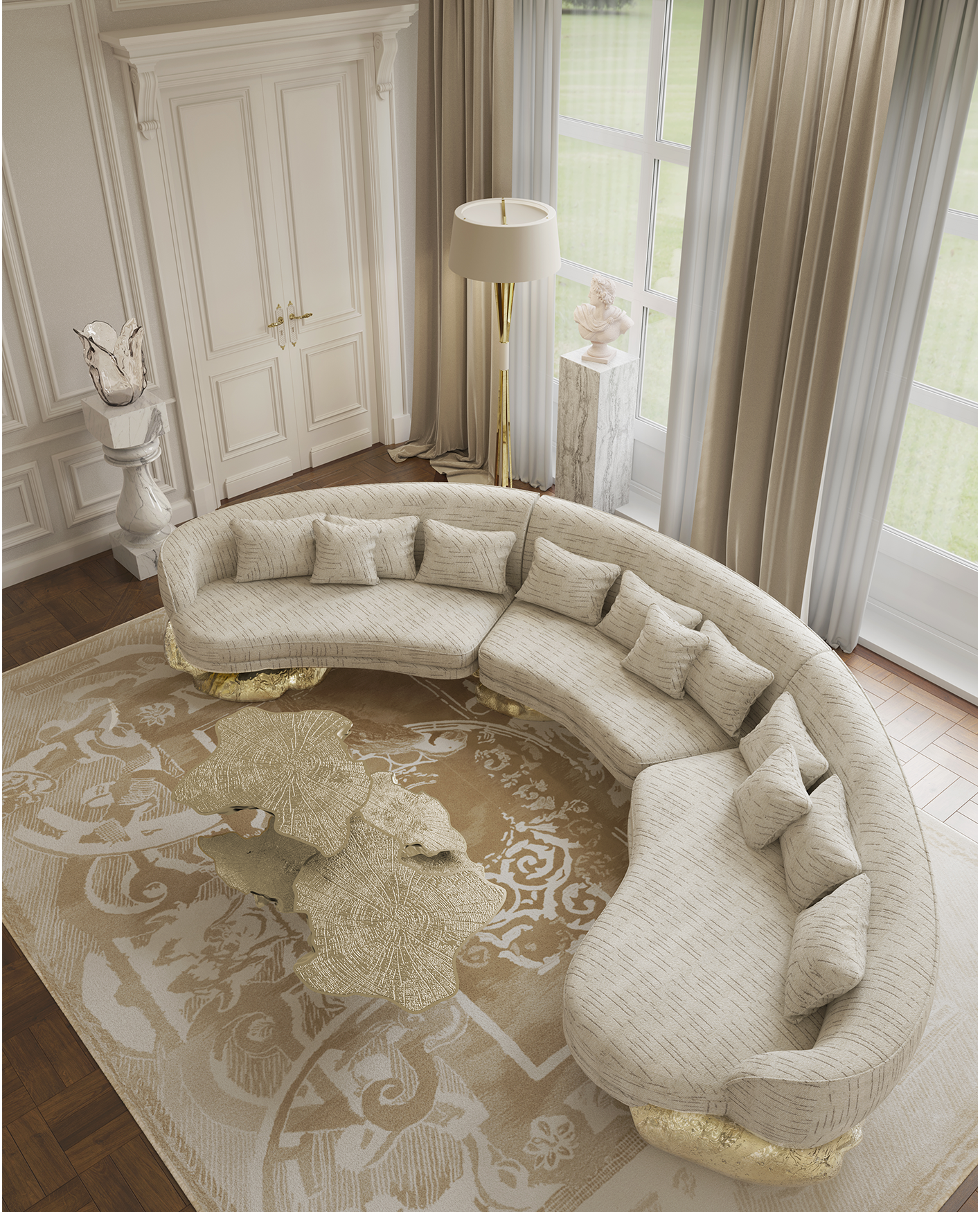 Angora witte gebogen bank