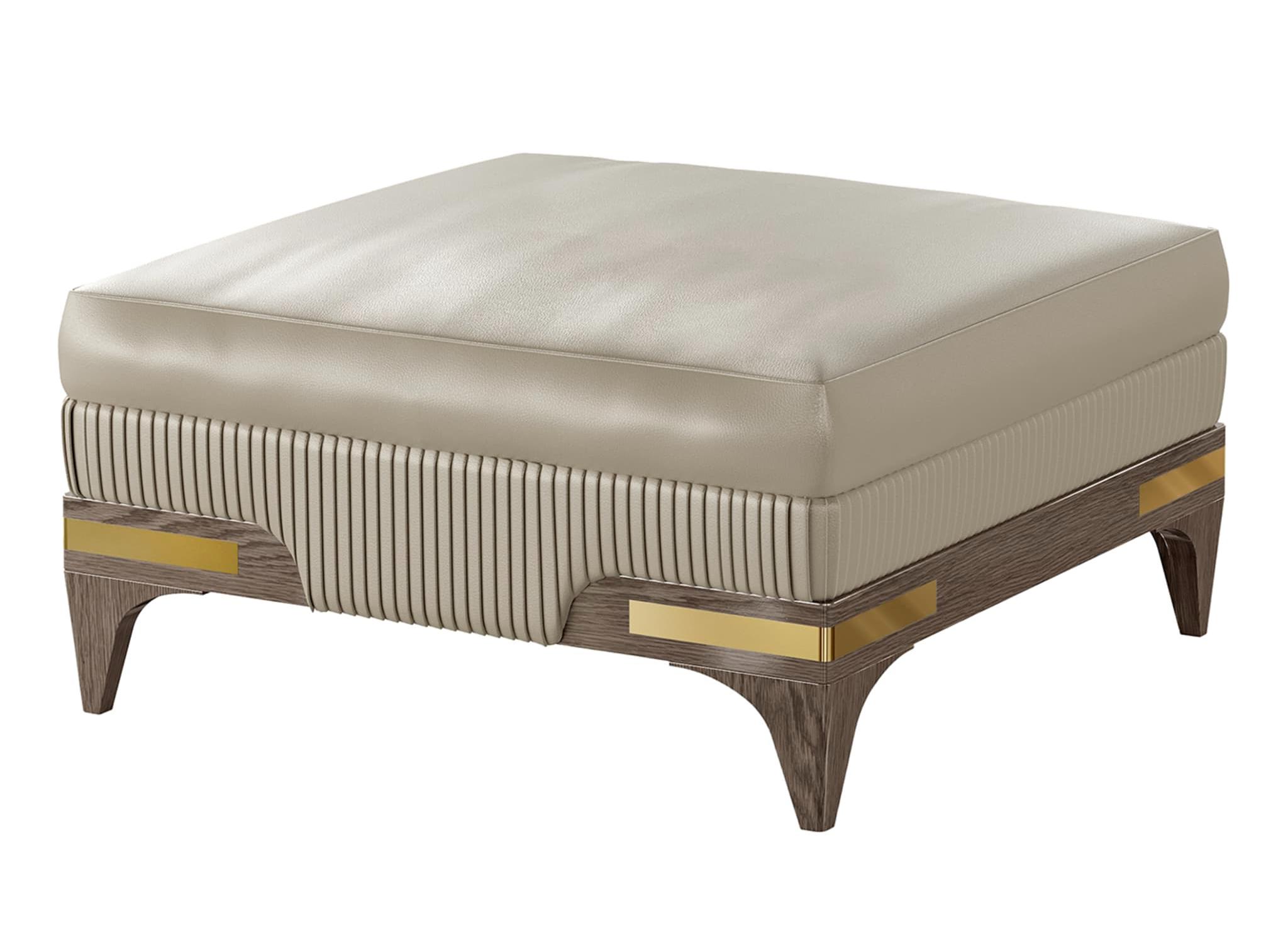 Beige/gouden leren poef