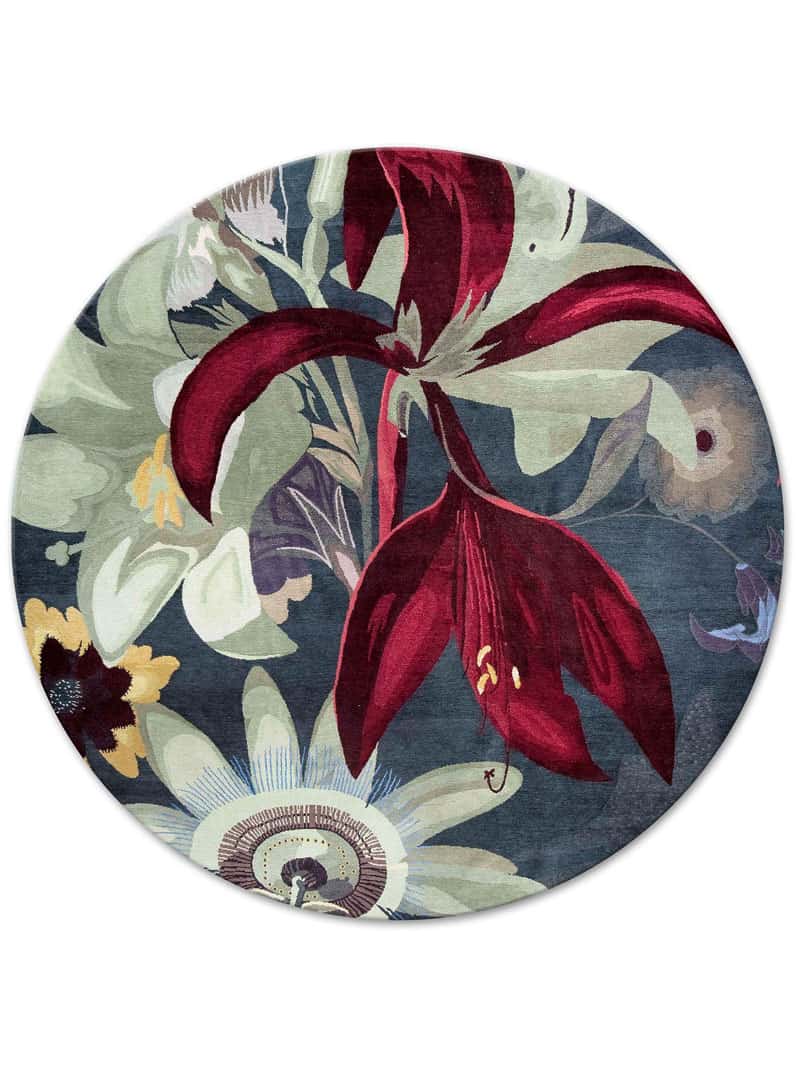 Red Flower rond handgeweven vloerkleed
