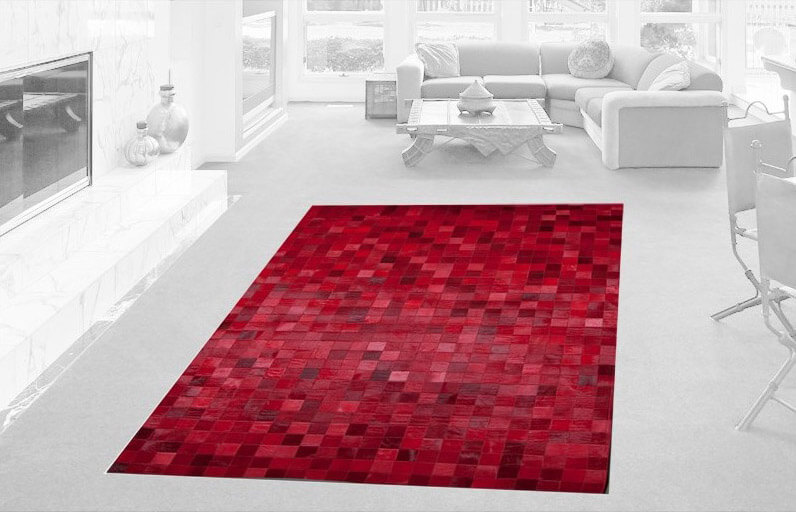 Mozaïek rood koeienhuid tapijt | Maat: 200 × 300 cm