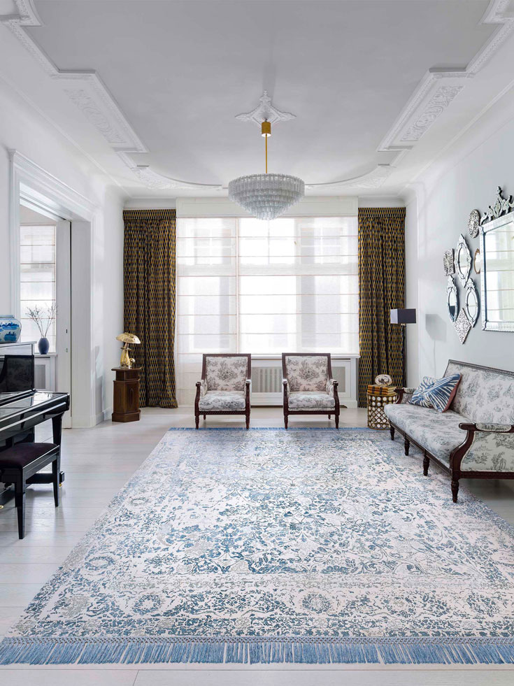 Lichtblauw luxe vloerkleed