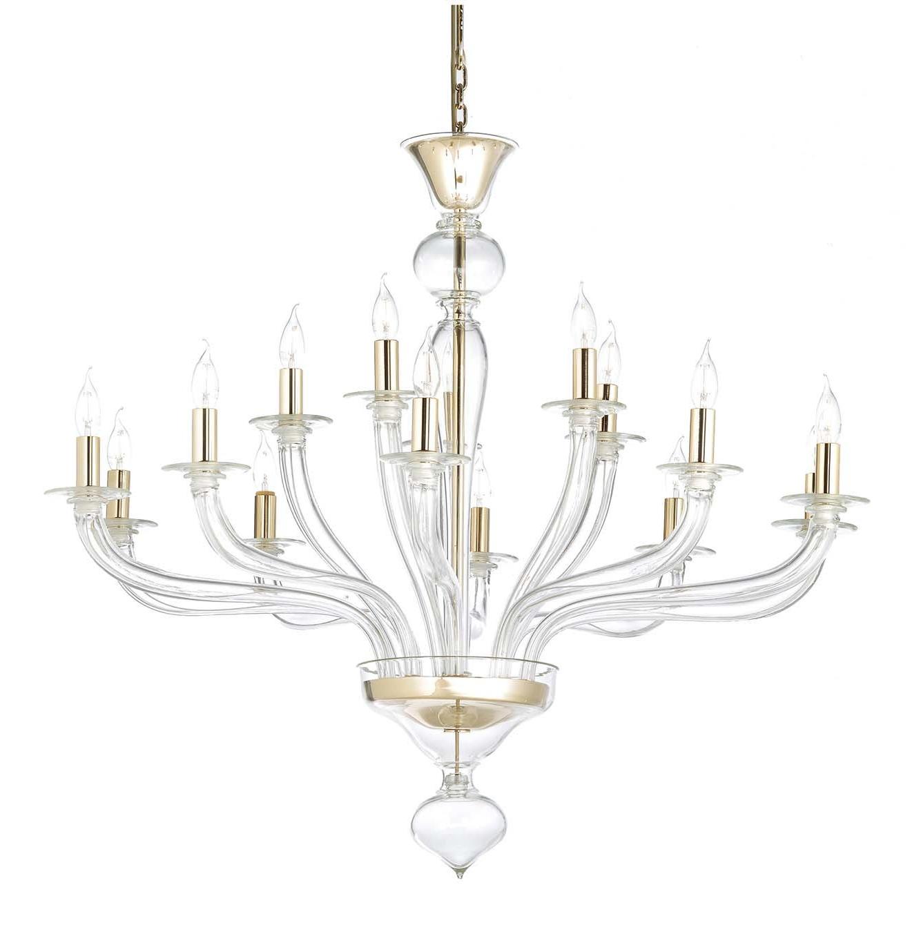 Murano Helder Glas Kroonluchter met 24K Gouden Afwerking