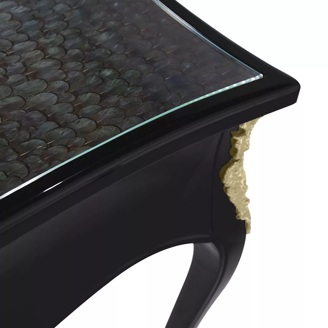 Exotische pauwenveer blad ormolu bureau