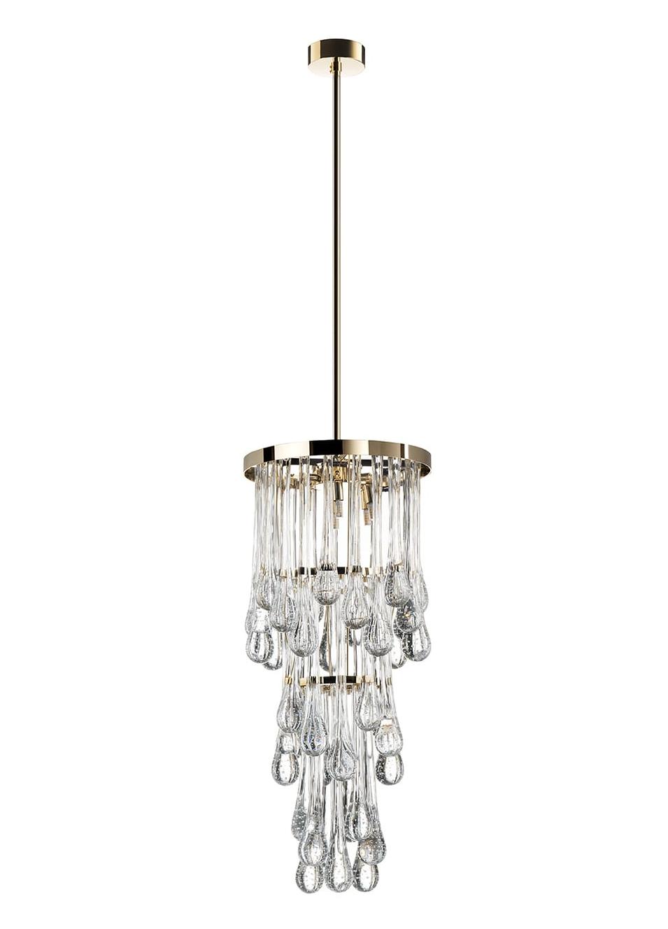 Moderne Murano Druppel Kroonluchter in Zachtgouden Afwerking