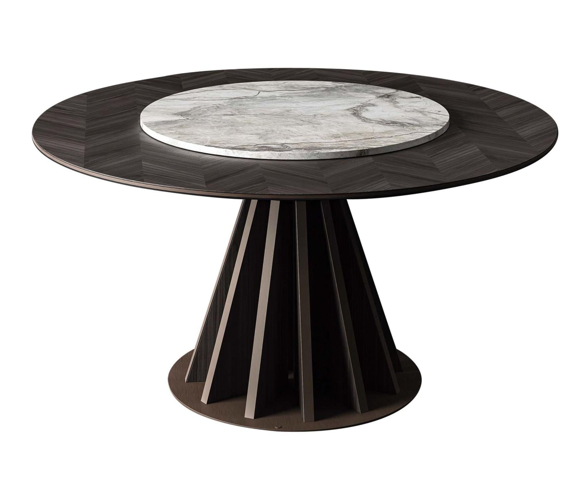 Marmer en hout ronde eettafel | Configuratie: Zonder draaiplateau | Afmetingen: Ø 180 cm