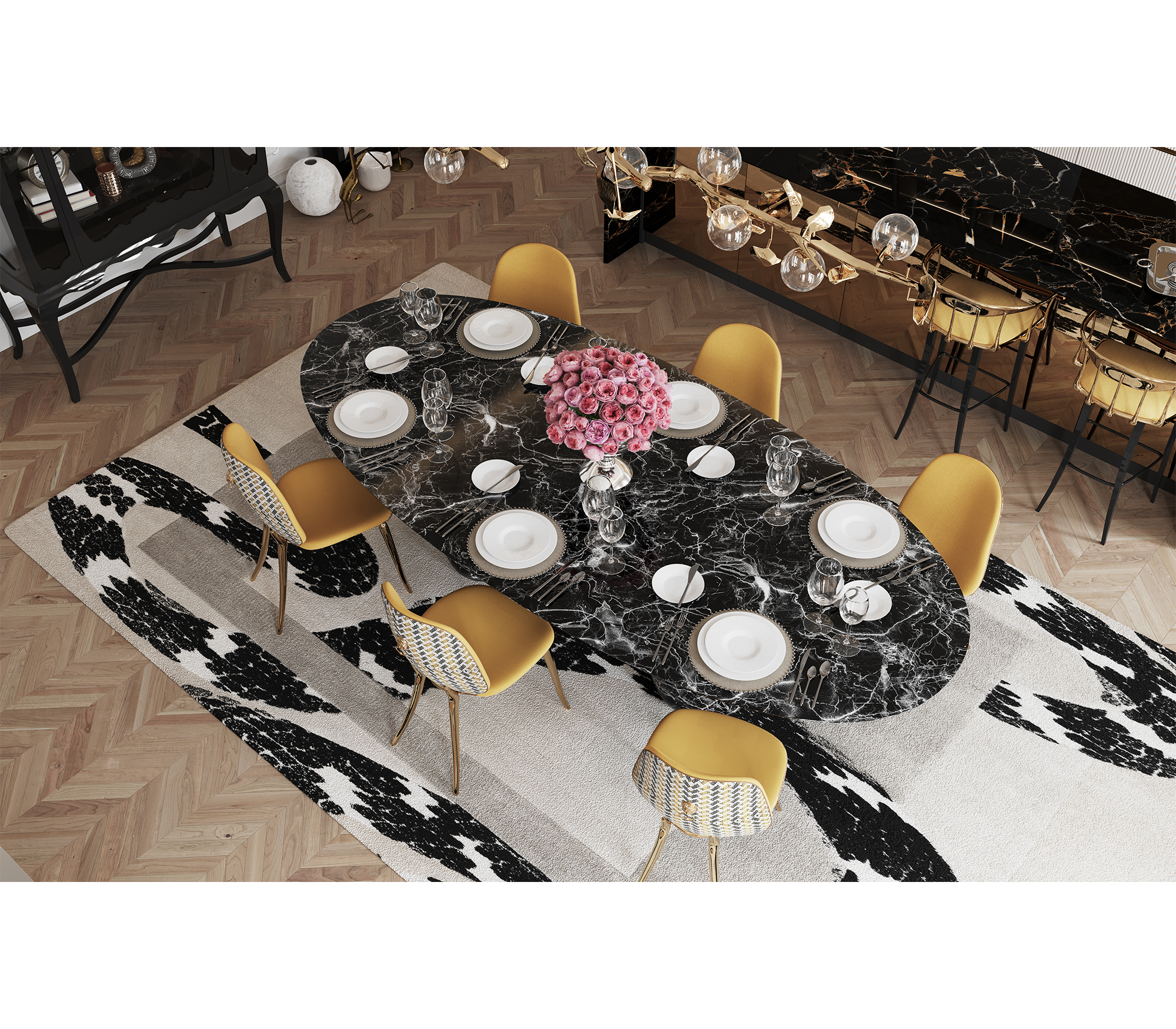 Obsidian ovale XL Nero Marquina eettafel