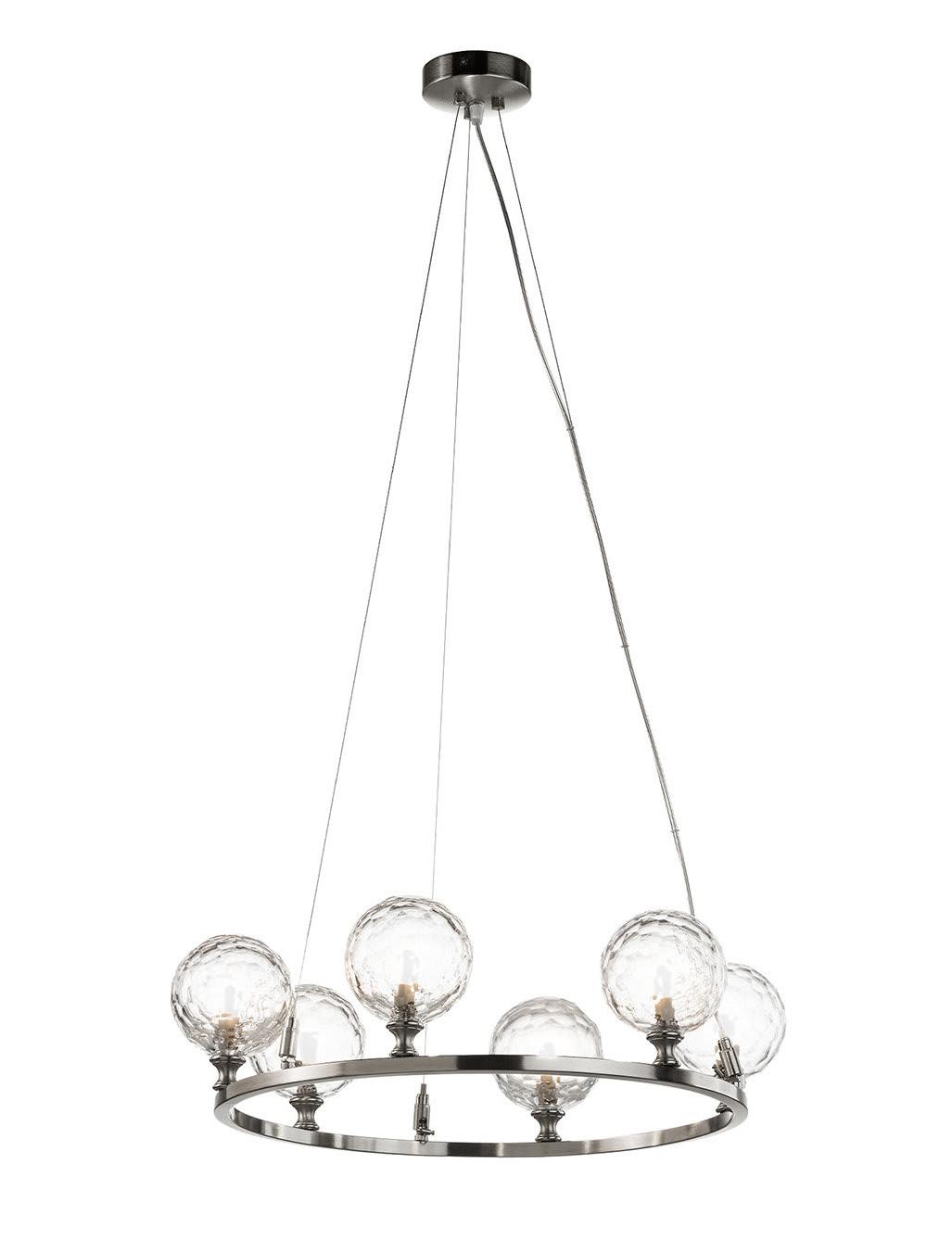 Nikkel 6-Lichts Kroonluchter met Handgesneden Kristal