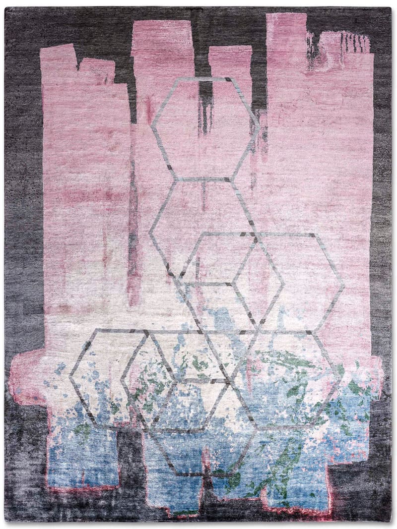 Hexagon Pink handgeweven tapijt | Maat: 122 × 183 cm