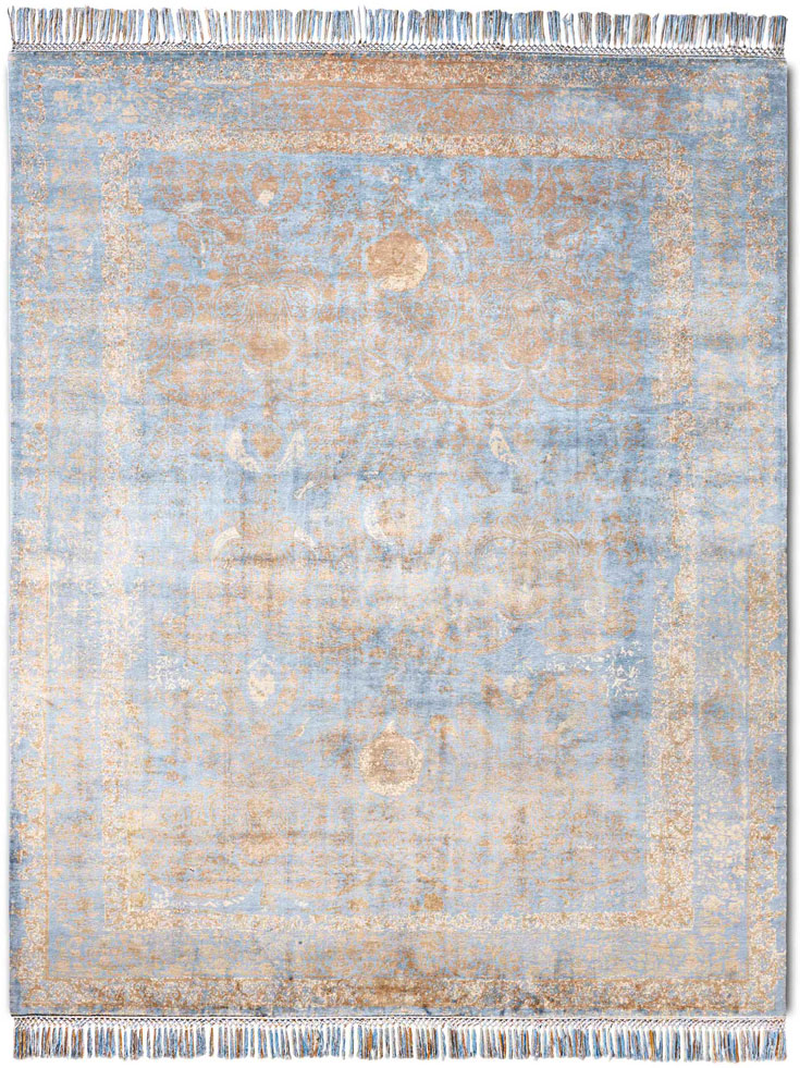Goud / blauw luxe vloerkleed