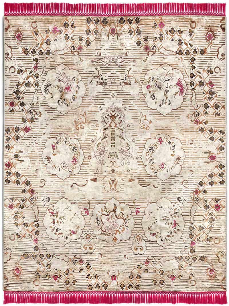 Dragon roze / beige handgeknoopt tapijt | Maat: 250 × 300 cm