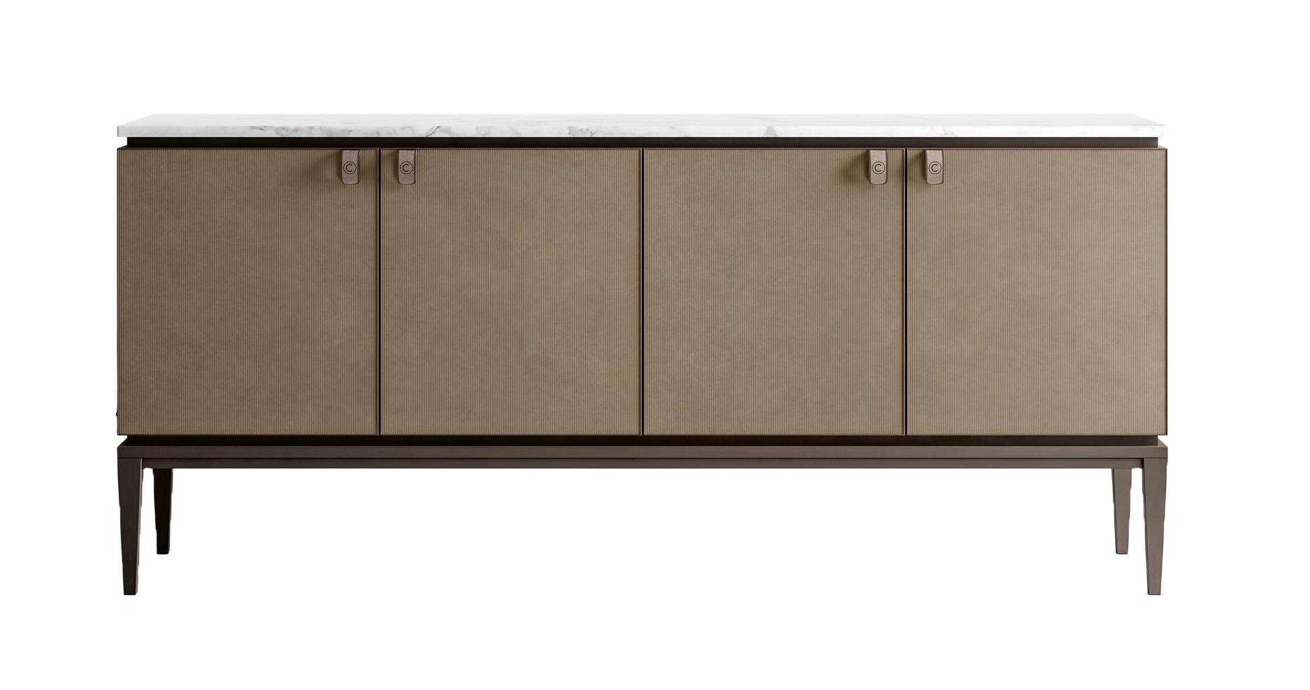 Dressoir met marmeren blad en leren deuren