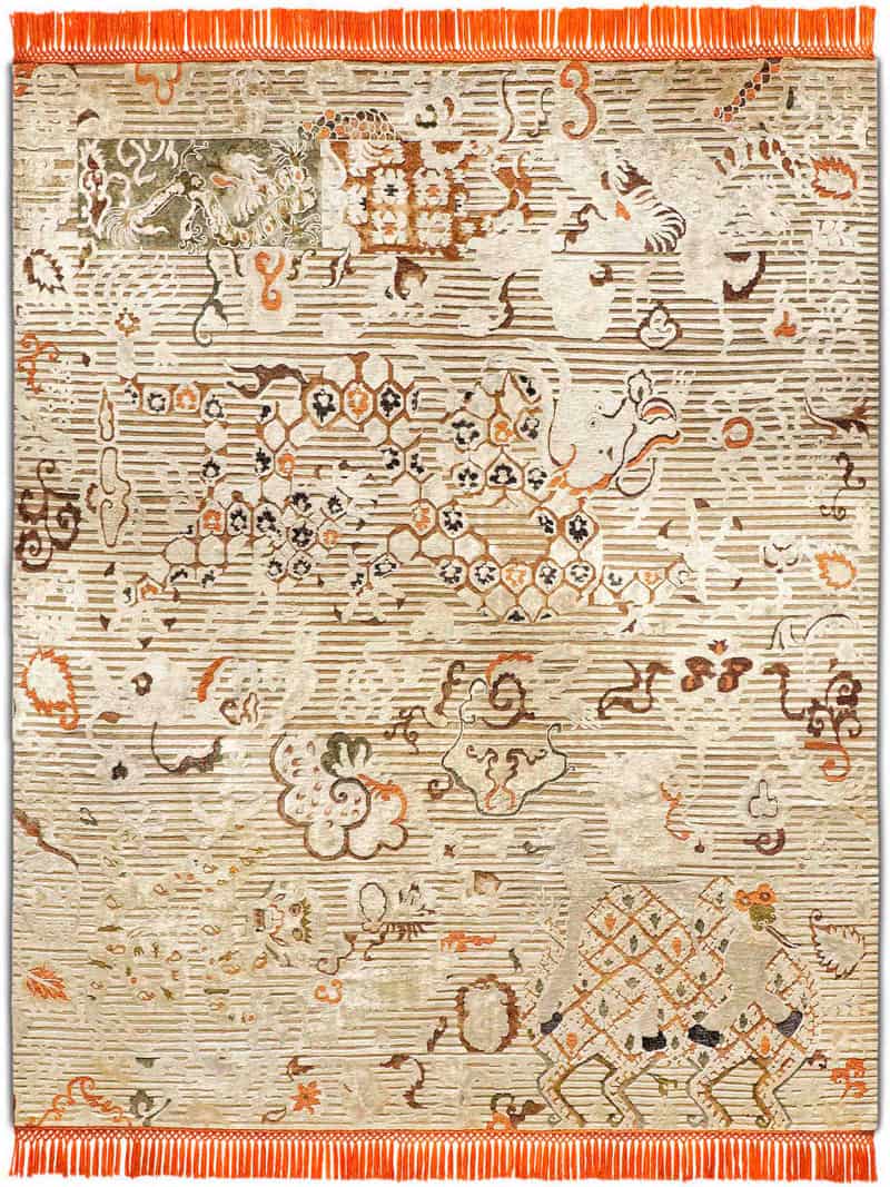 Dragon oranje / beige handgeknoopt tapijt | Maat: 300 × 400 cm