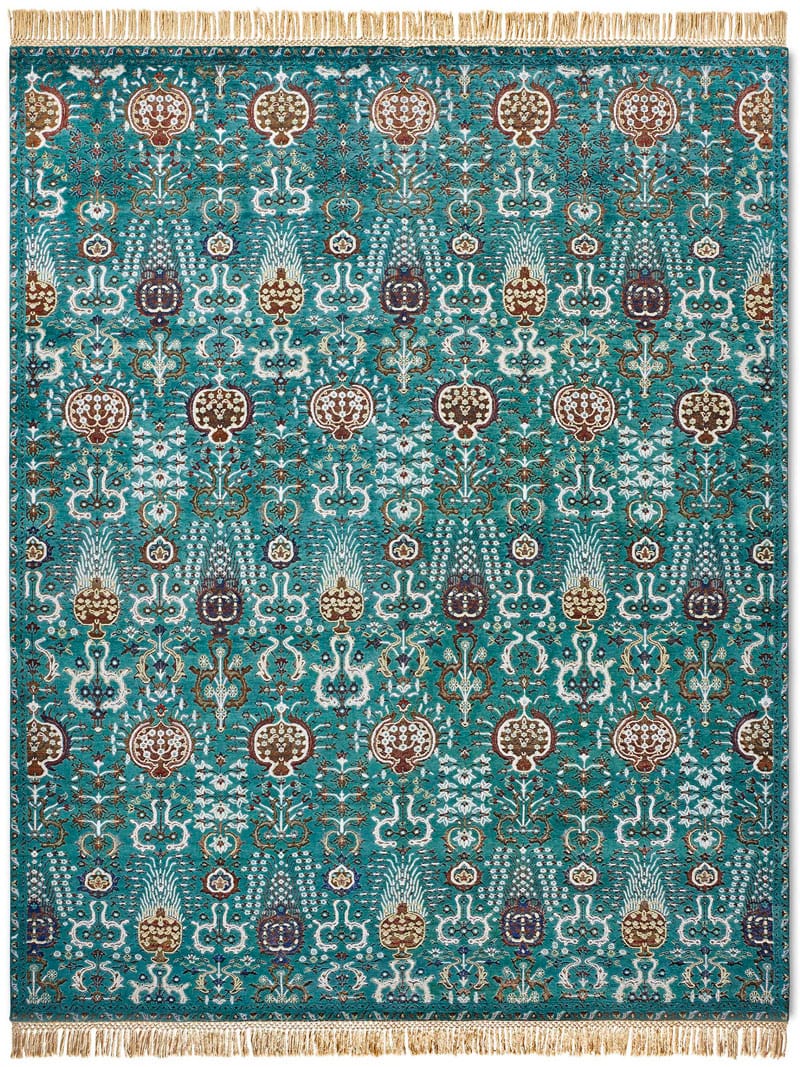 Isfahan Green handgemaakte luxe vloerkleed | Maat: 140 × 210 cm