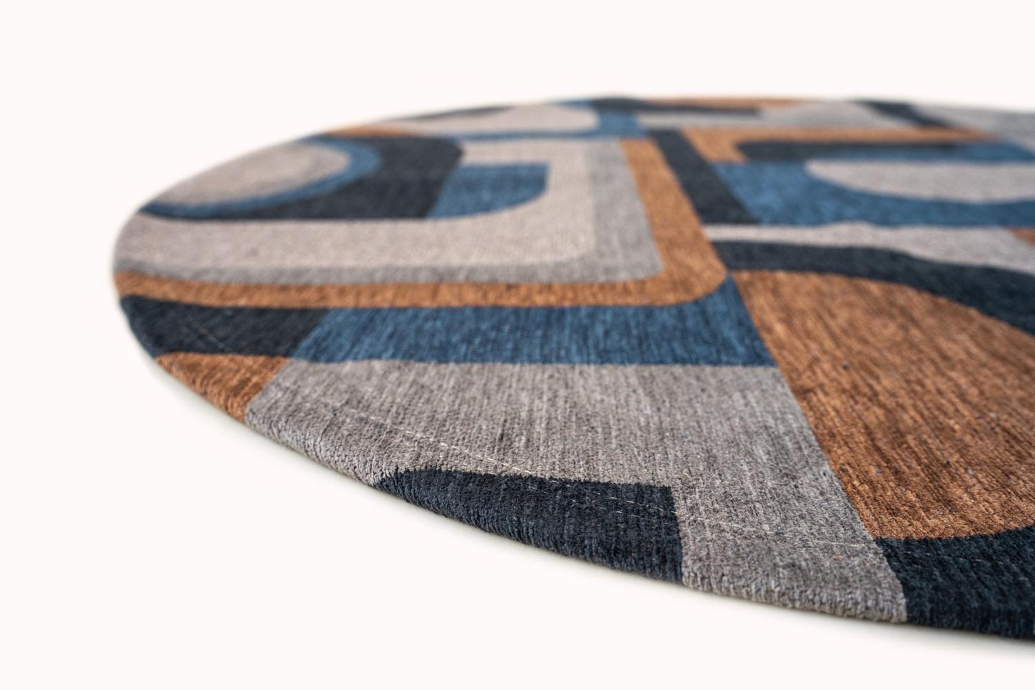 Camel Blue rond vloerkleed