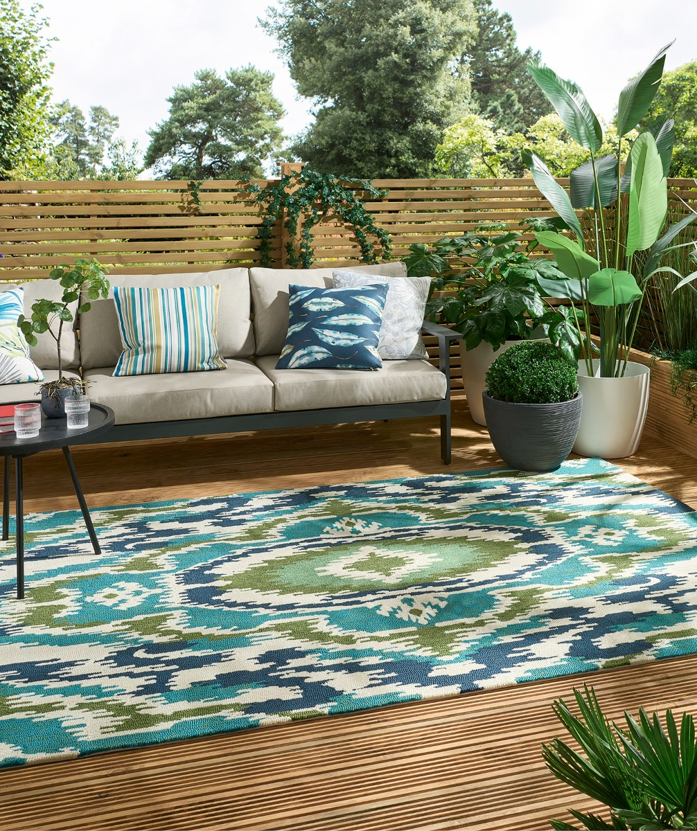 Ixora emera/palm/chartr outdoor tapijt | Maat: 140 × 200 cm