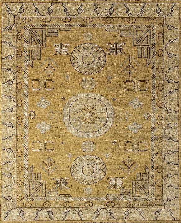 Khotan handgeknoopt wol geel vloerkleed