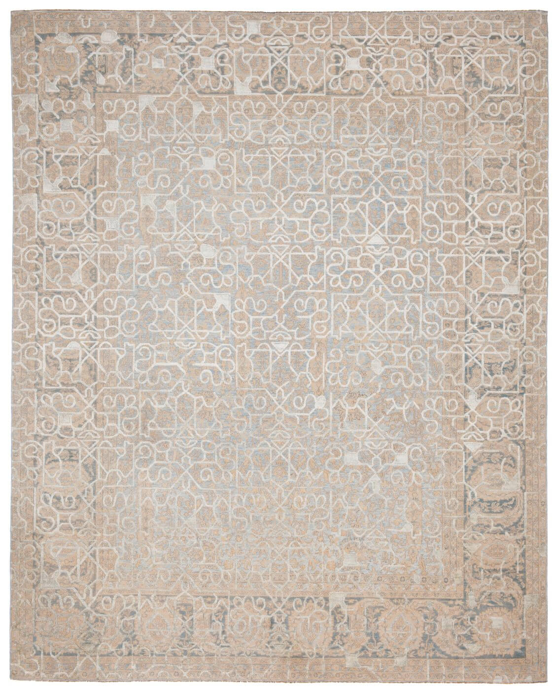 Tabriz wooster hayat 1 hemelblauw zilvergrijs zijde vloerkleed