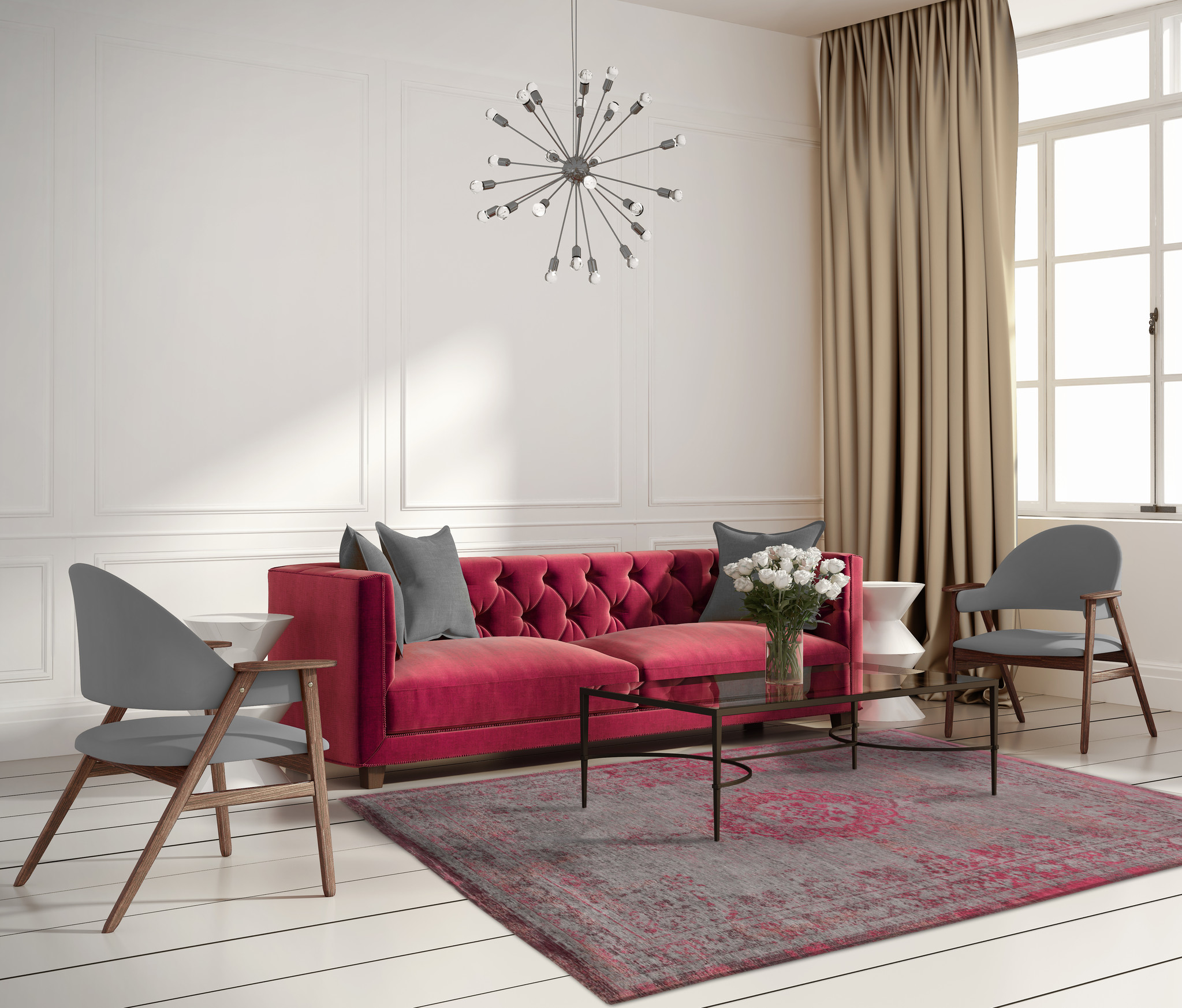 Vintage Style Pink Flash tapijt | Maat: 140 × 200 cm