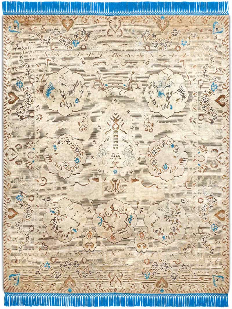 Dragon blauw / beige handgeknoopt tapijt | Maat: 183 × 274 cm