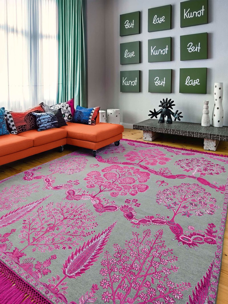 Mughal roze handgemaakte luxe vloerkleed