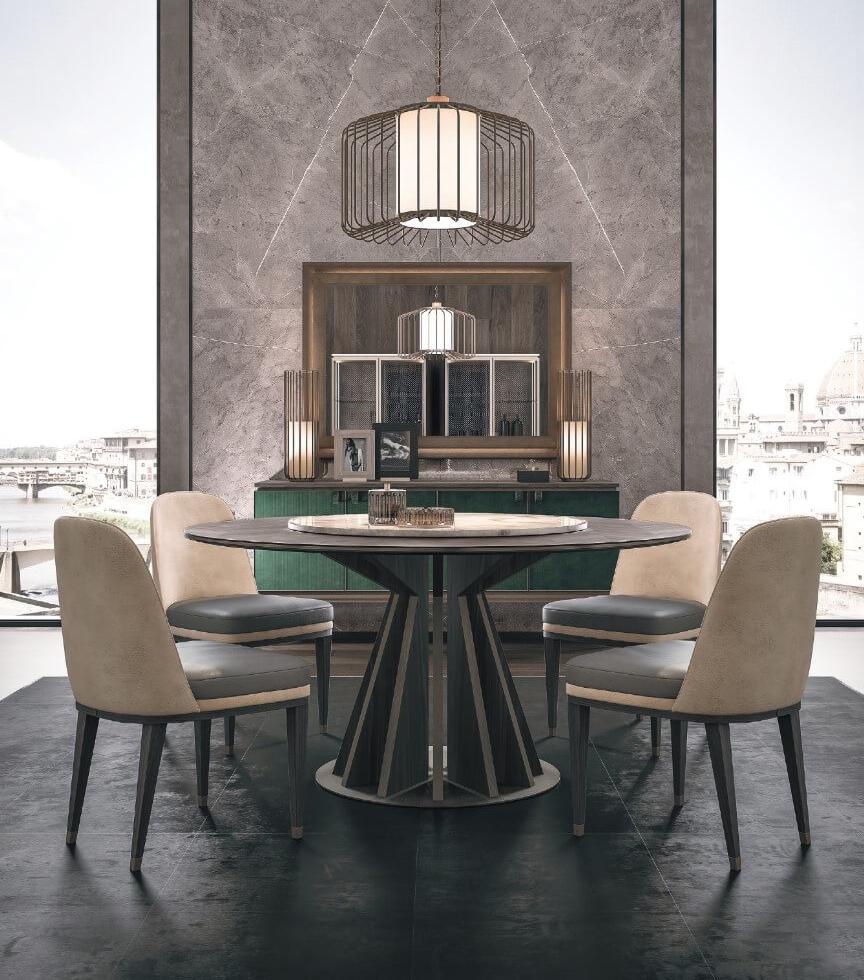 Marmer en hout ronde eettafel | Configuratie: Zonder draaiplateau | Afmetingen: Ø 180 cm