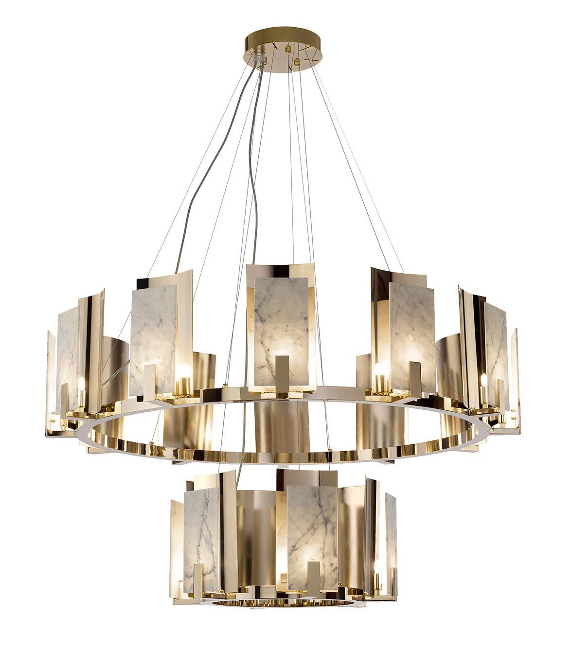 Carrara Marmer Ronde Kroonluchter in Gouden Afwerking