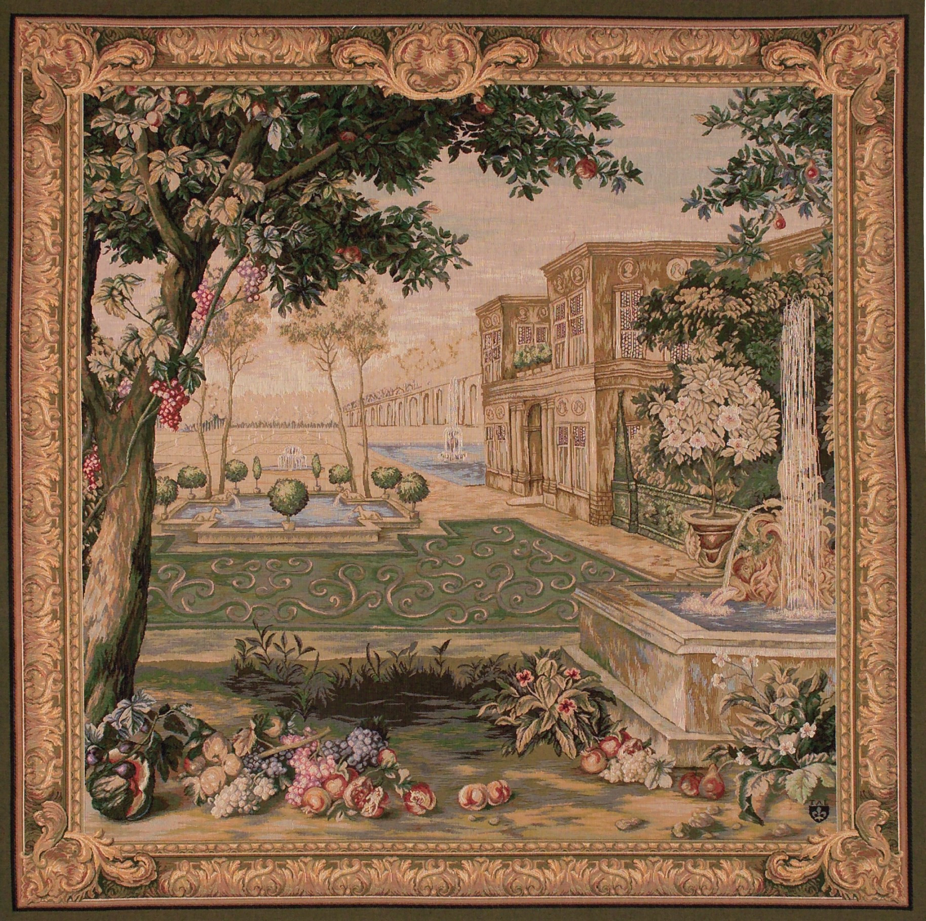 Verdure Fountain vierkant wandtapijt