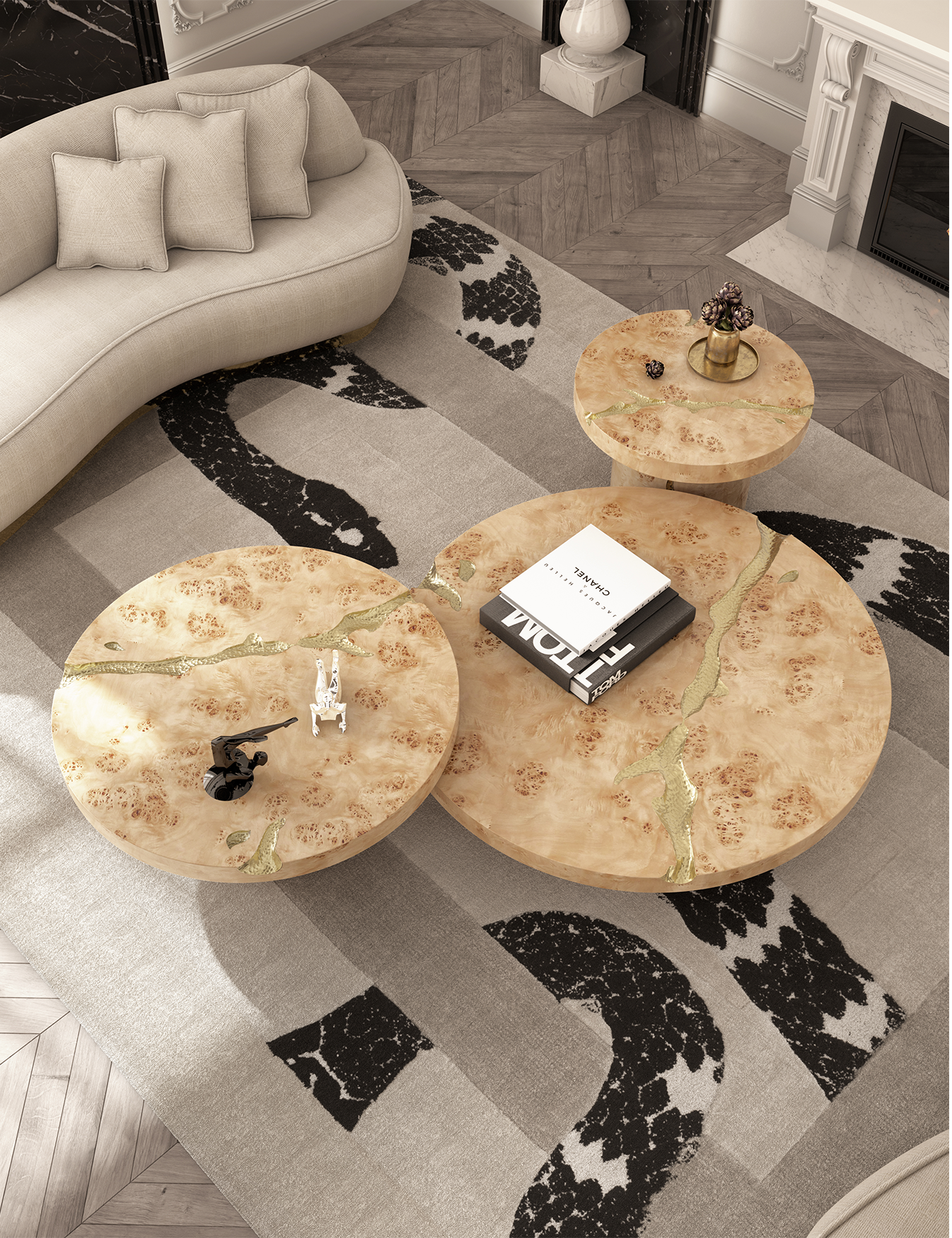 Dominion populierenhout 3-delige salontafelset