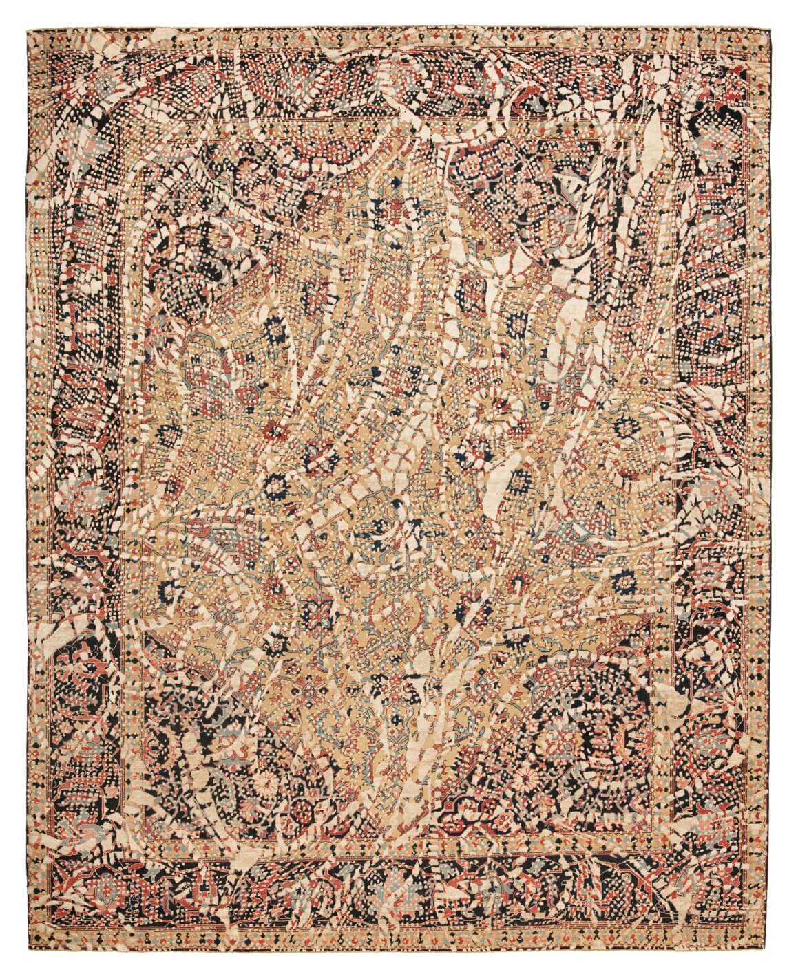 Serapi queensbury lace geel lichtgrijs zijde vloerkleed
