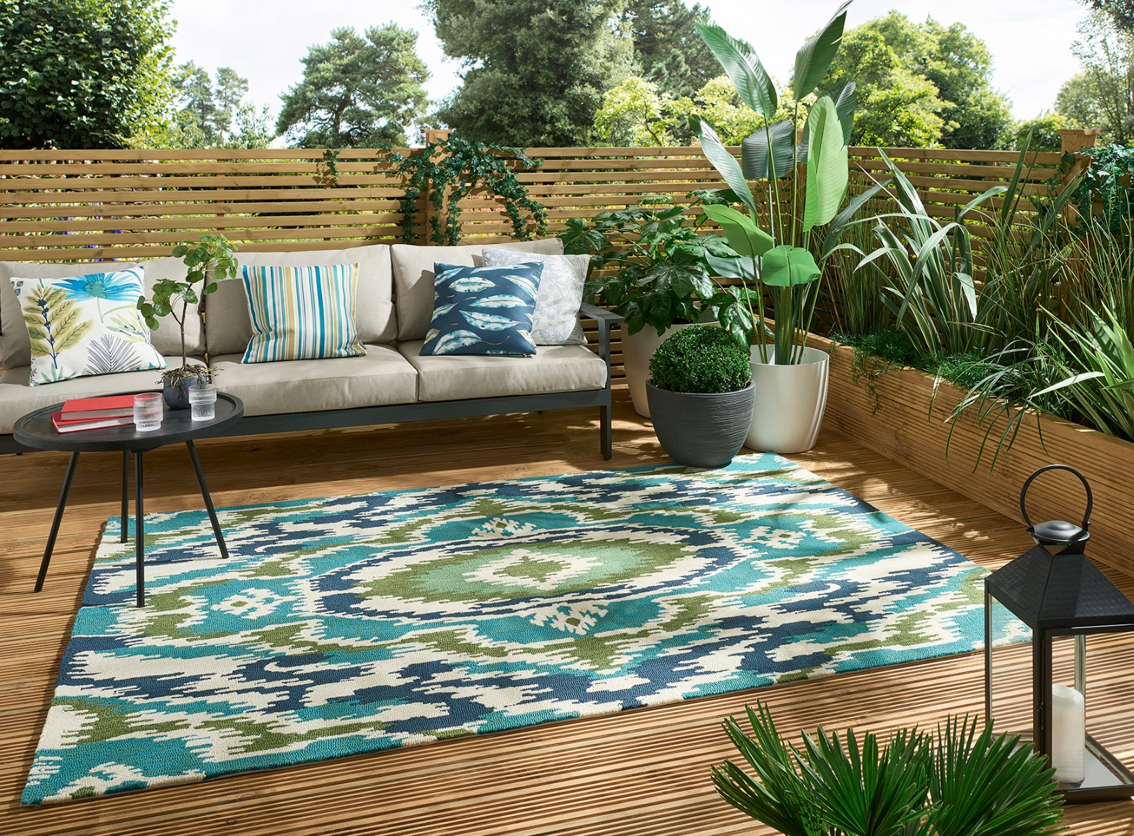 Ixora emera/palm/chartr outdoor tapijt | Maat: 140 × 200 cm