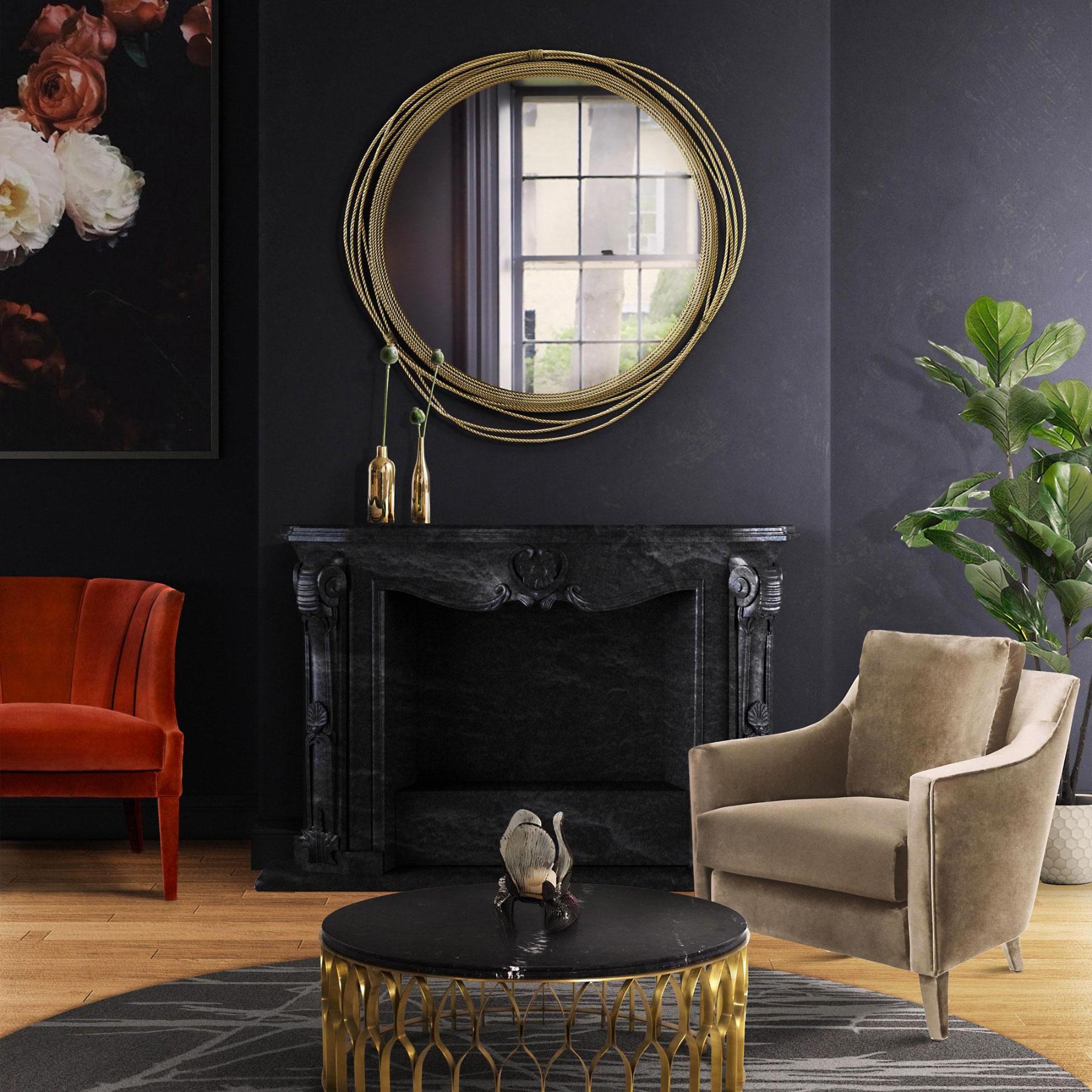 Ronde messing wandspiegel