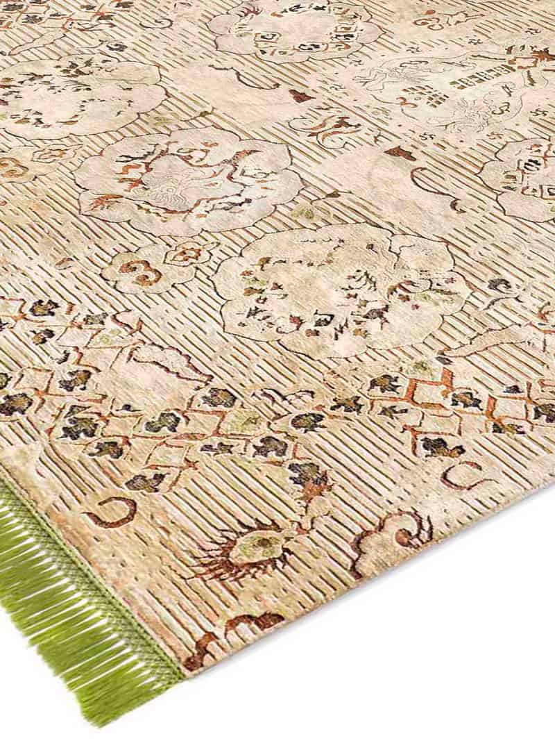 Dragon groen / beige handgeknoopt tapijt | Maat: 140 × 210 cm