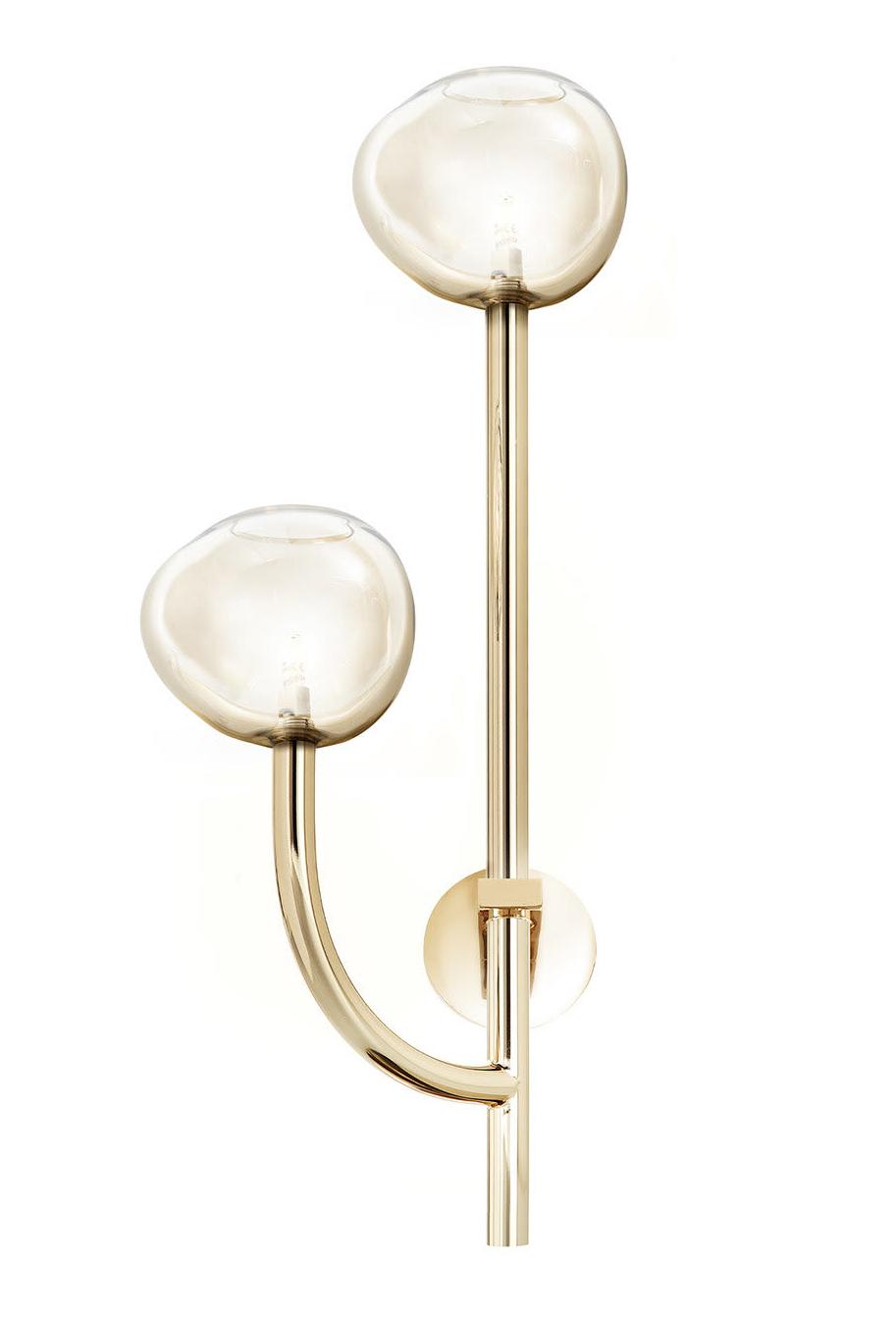 Honing Glas 2-Lichts Wandlamp in Zachtgouden Afwerking