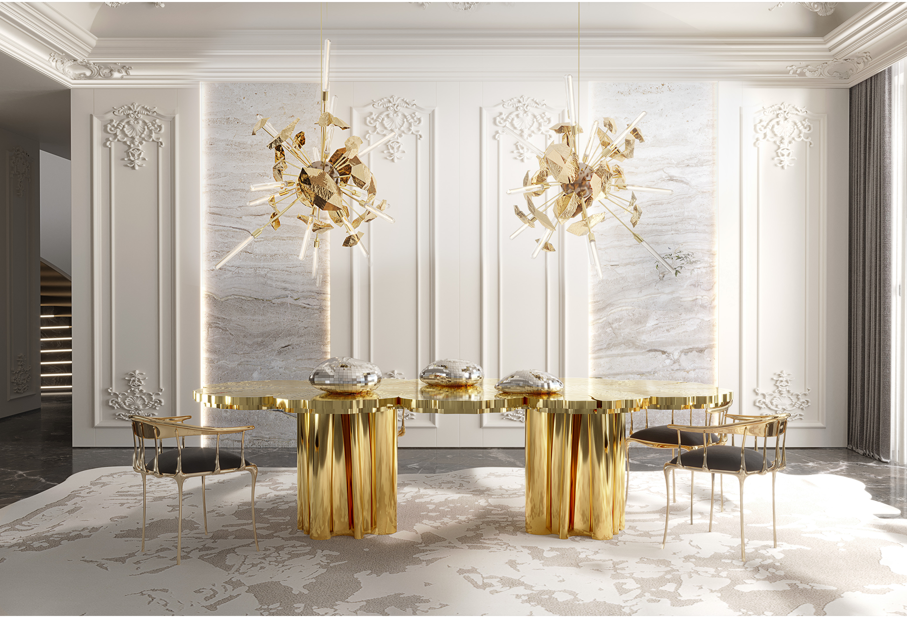 Artisan gouden eettafel | Afmetingen: B 350 cm