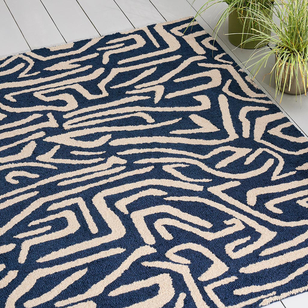Melodic blauw outdoor tapijt | Maat: 140 × 200 cm