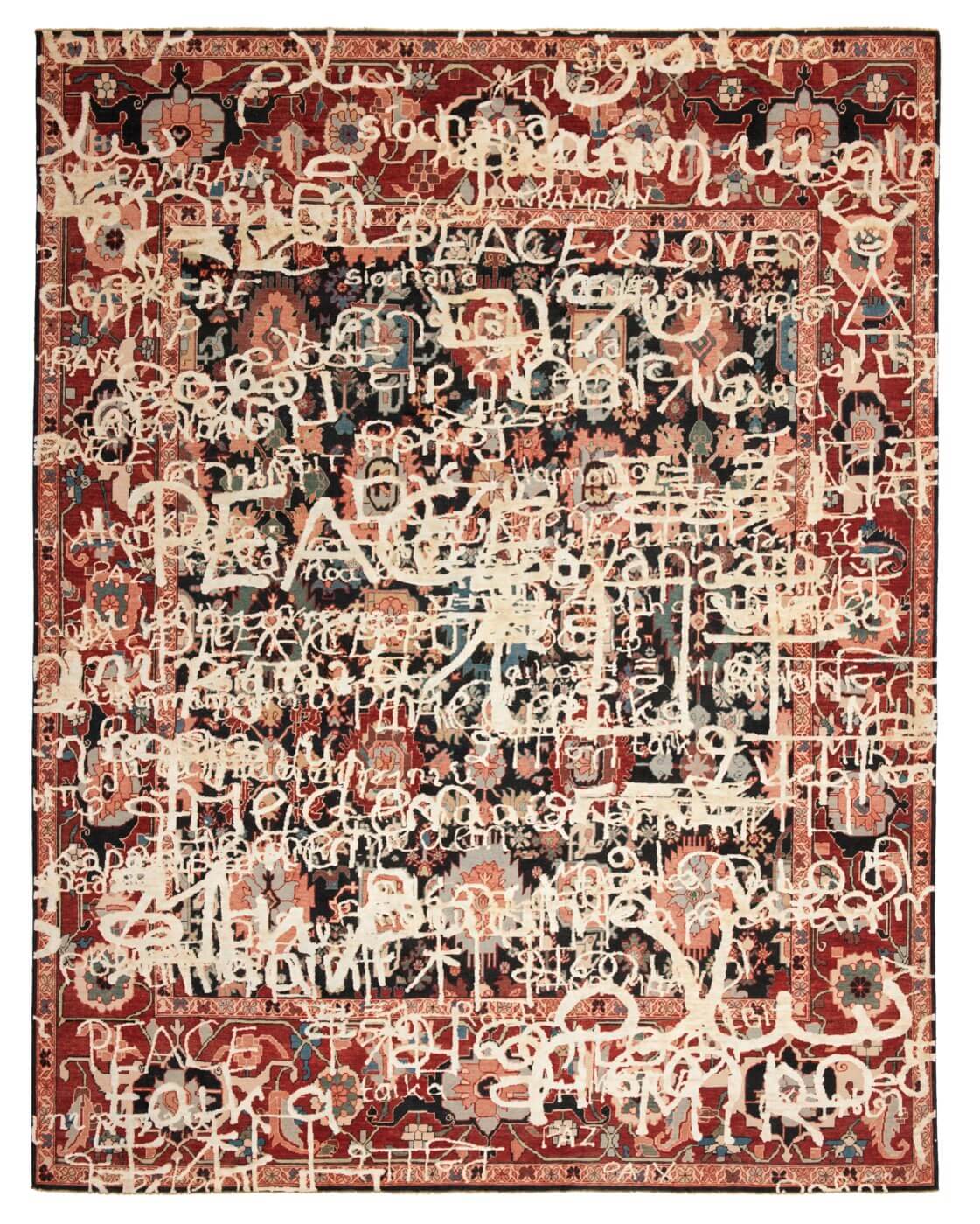Bidjar waterloo peace zwart wit zijde vloerkleed