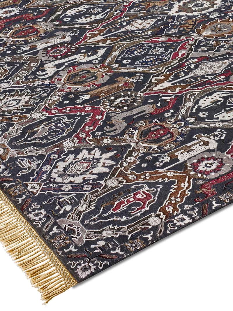 KavaBagh zwart handgemaakte luxe vloerkleed