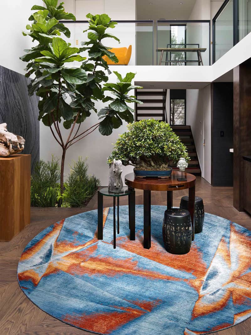 Rond Cyan handgeknoopt tapijt