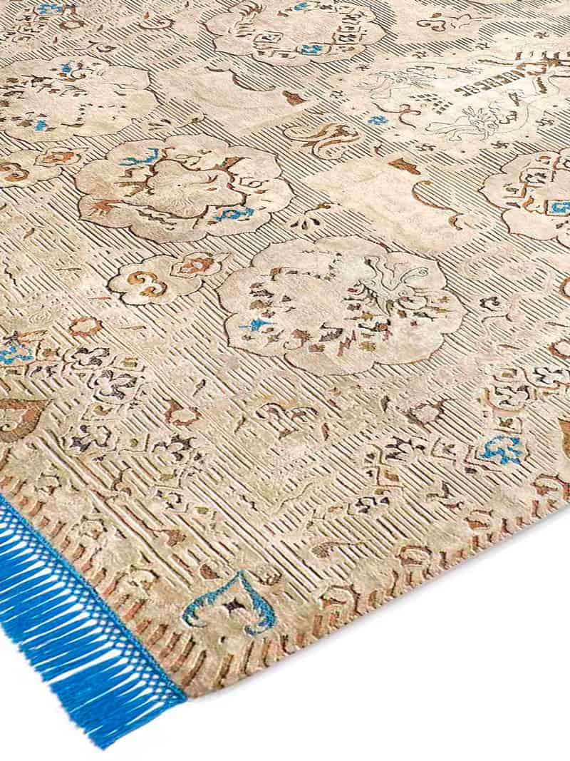 Dragon blauw / beige handgeknoopt tapijt | Maat: 183 × 274 cm