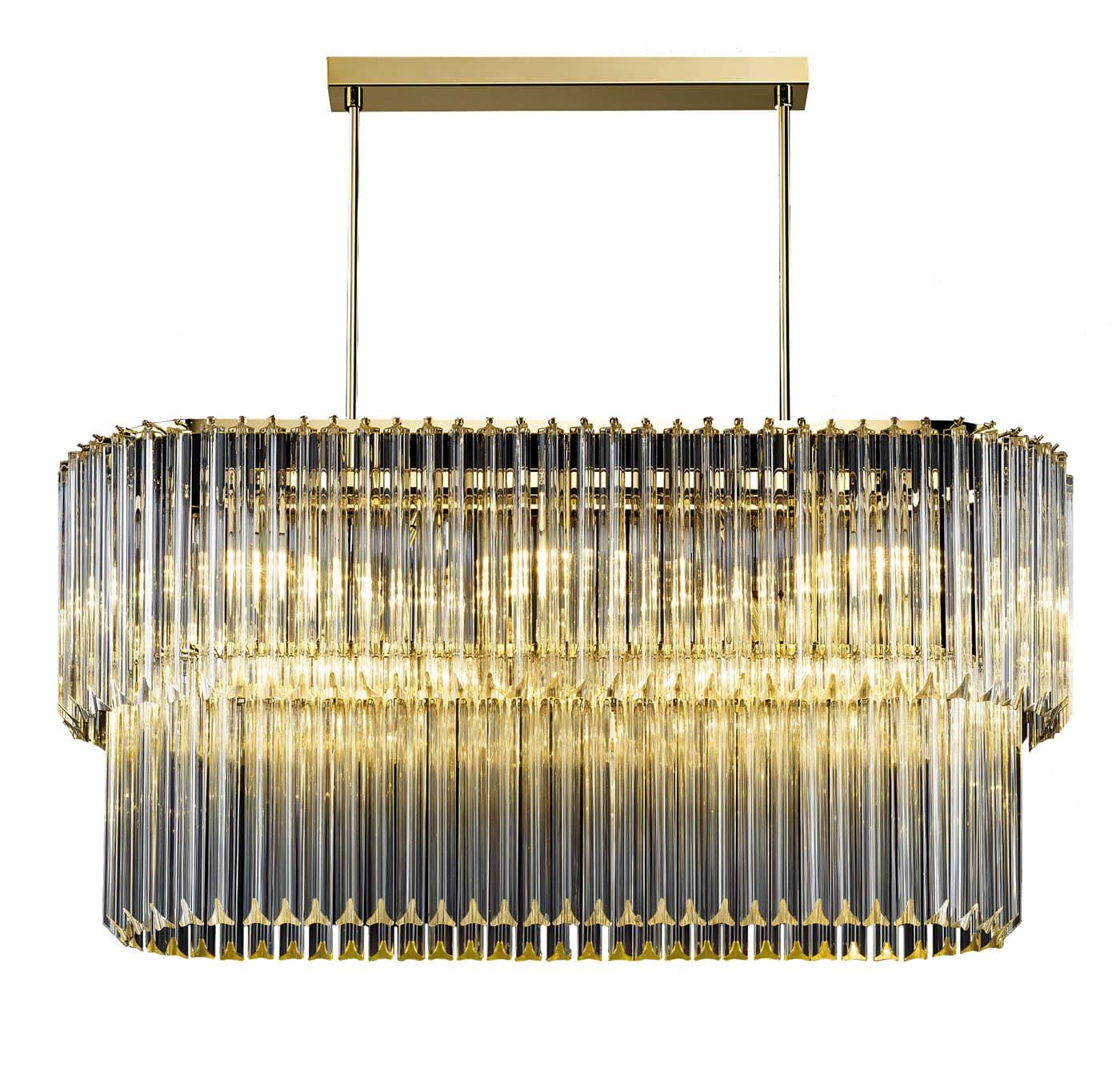 Ovale Antiek Gouden Kroonluchter met Helder Triedro Glas