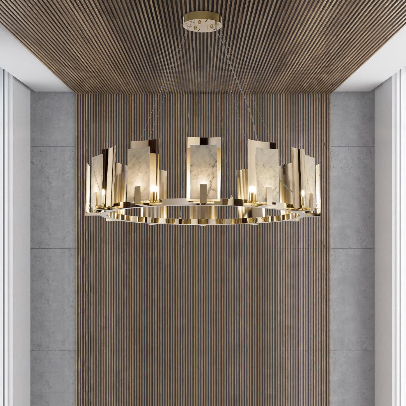 Carrara Marmer Ronde Kroonluchter in Gouden Afwerking