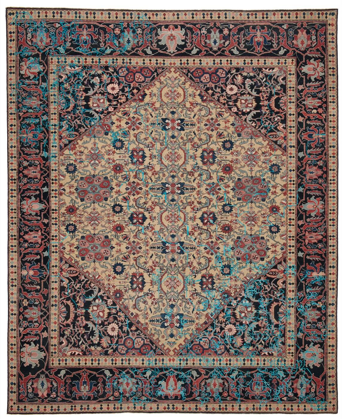 Serapi queensbury sekizgen 2 geel neonphirozi zijde tapijt | Maat: 300 × 400 cm