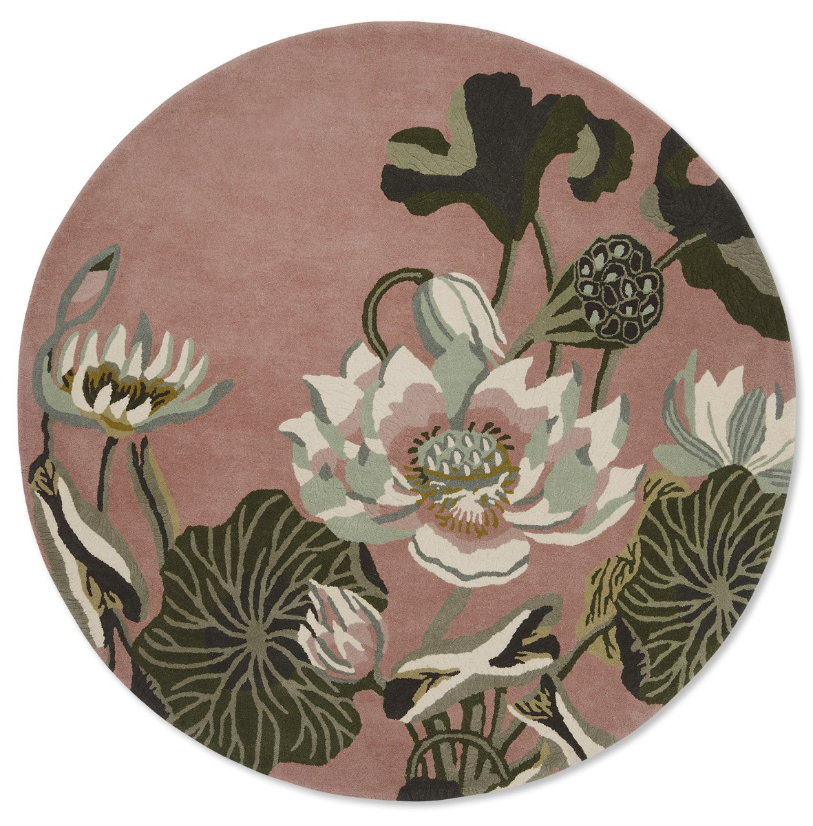 Waterlily dusty rose cirkel tapijt | Maat: Ø 150 cm