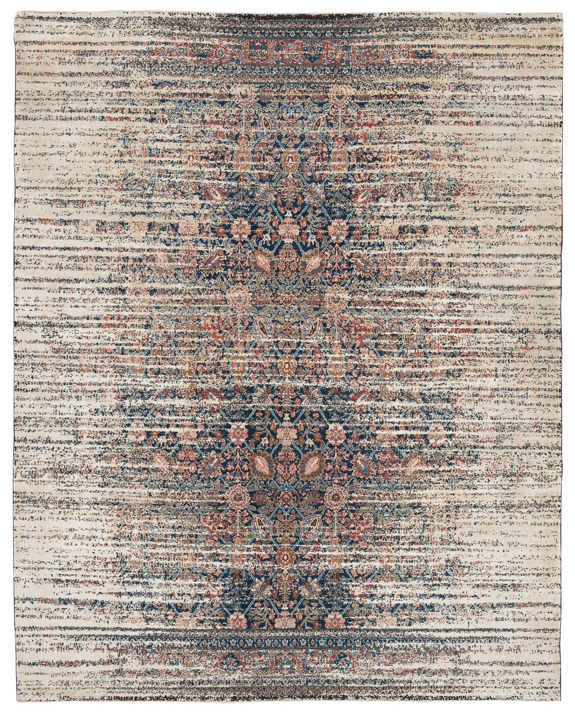 Tabriz canal stomped marineblauw goud zijde vloerkleed